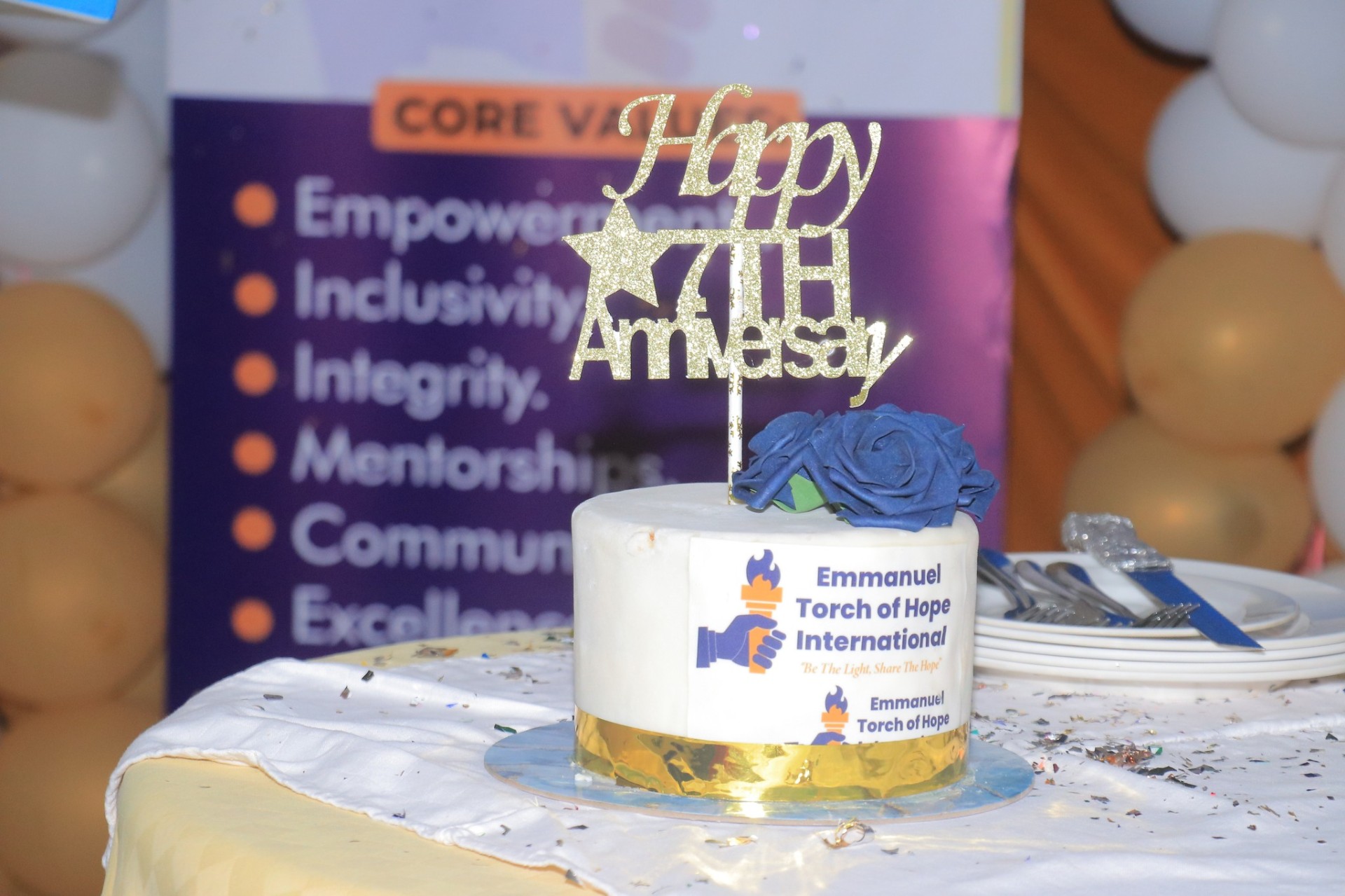 Anniversary celebration cake-cutting