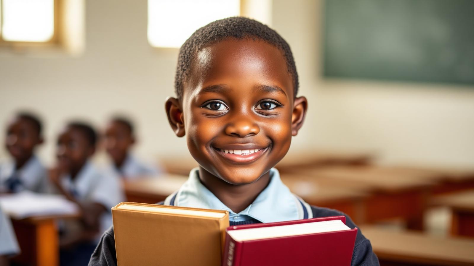 Smiling student holding her schoolbooks
